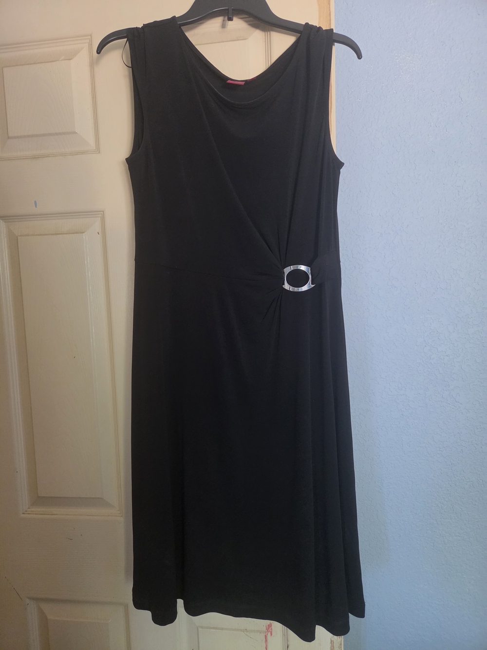 212 Collection Black Sleeveless Dress with Decorative Buckle